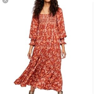 Free People Floral Maxi Dress in Rust Red